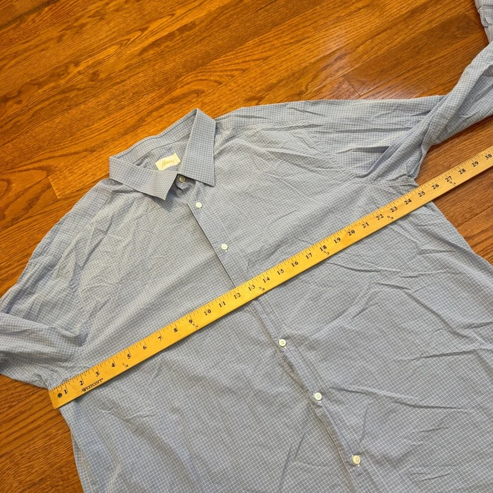 Brioni Button-Down Dress Shirt Fits Mens 17.5 Blue White Check Italy Cotton